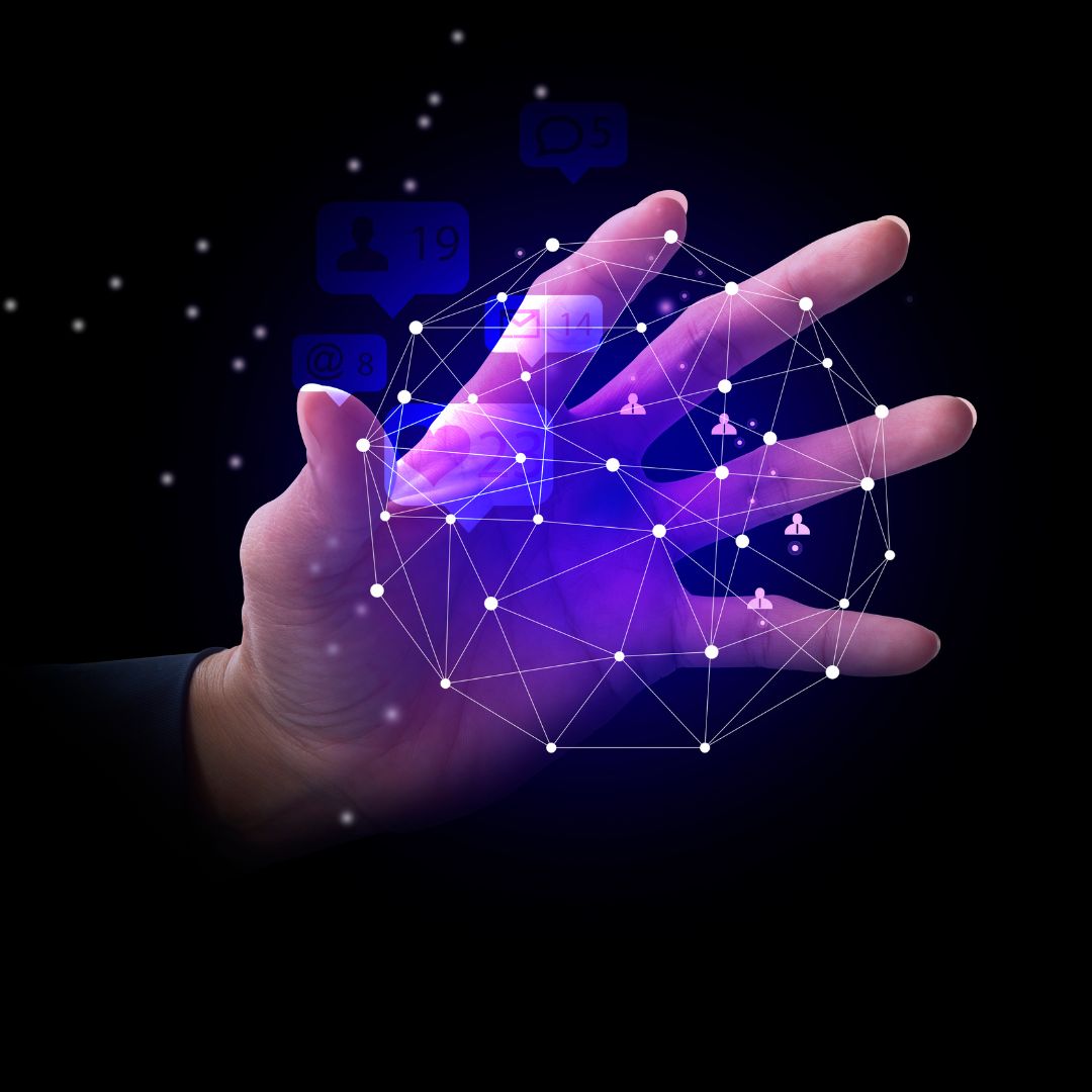 Social network image with hand and connection